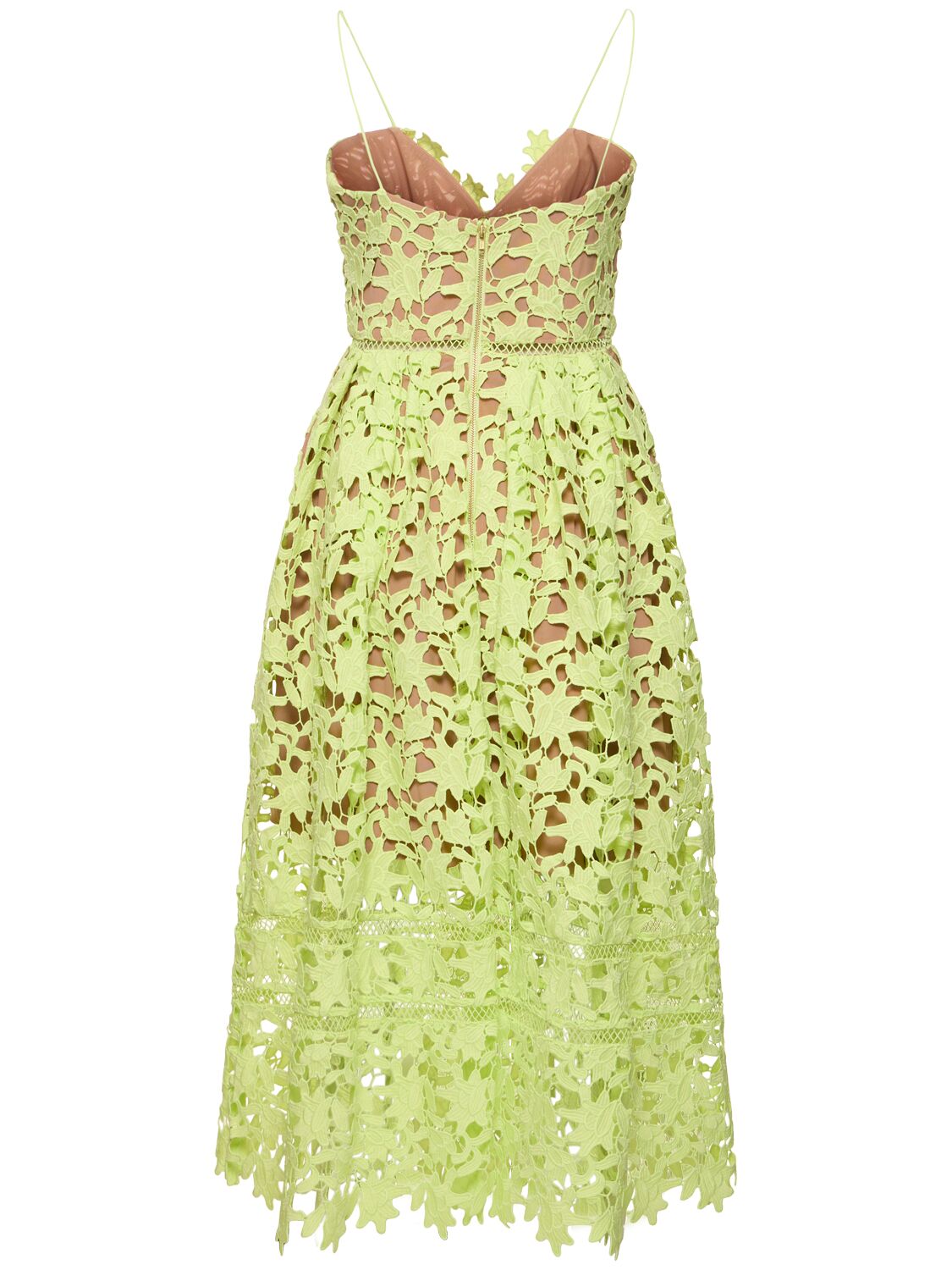 Shop Self-portrait Flared Lace Midi Dress In Green