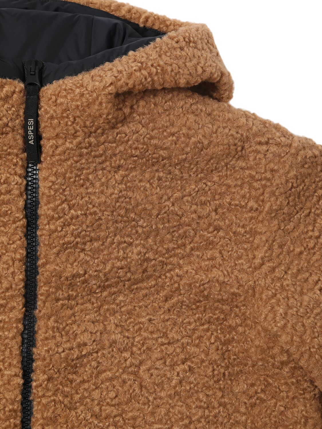 Shop Aspesi Hooded Teddy Jacket In Beige/blue