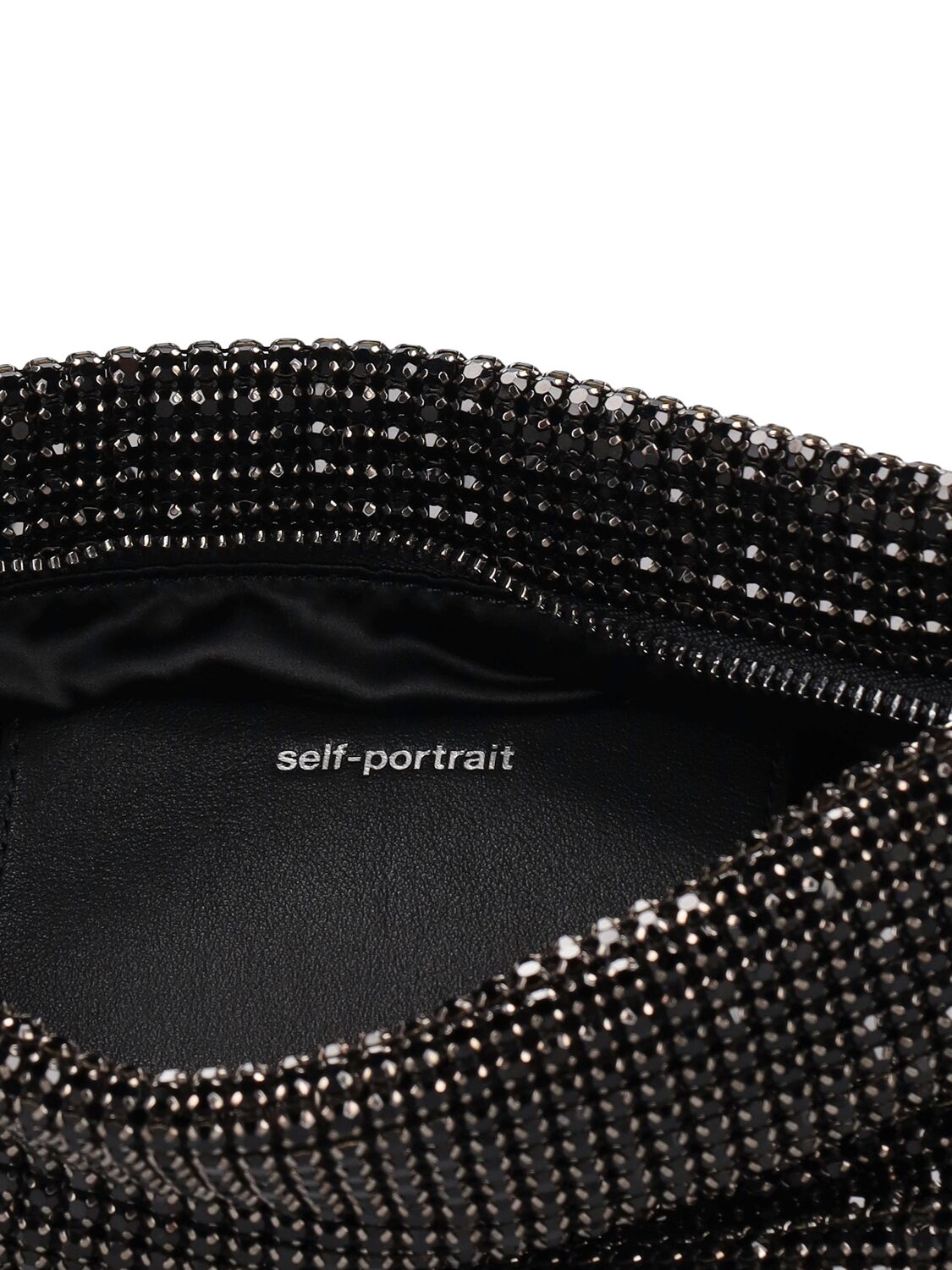 Shop Self-portrait Small Hobo Diamante Shoulder Bag In Black