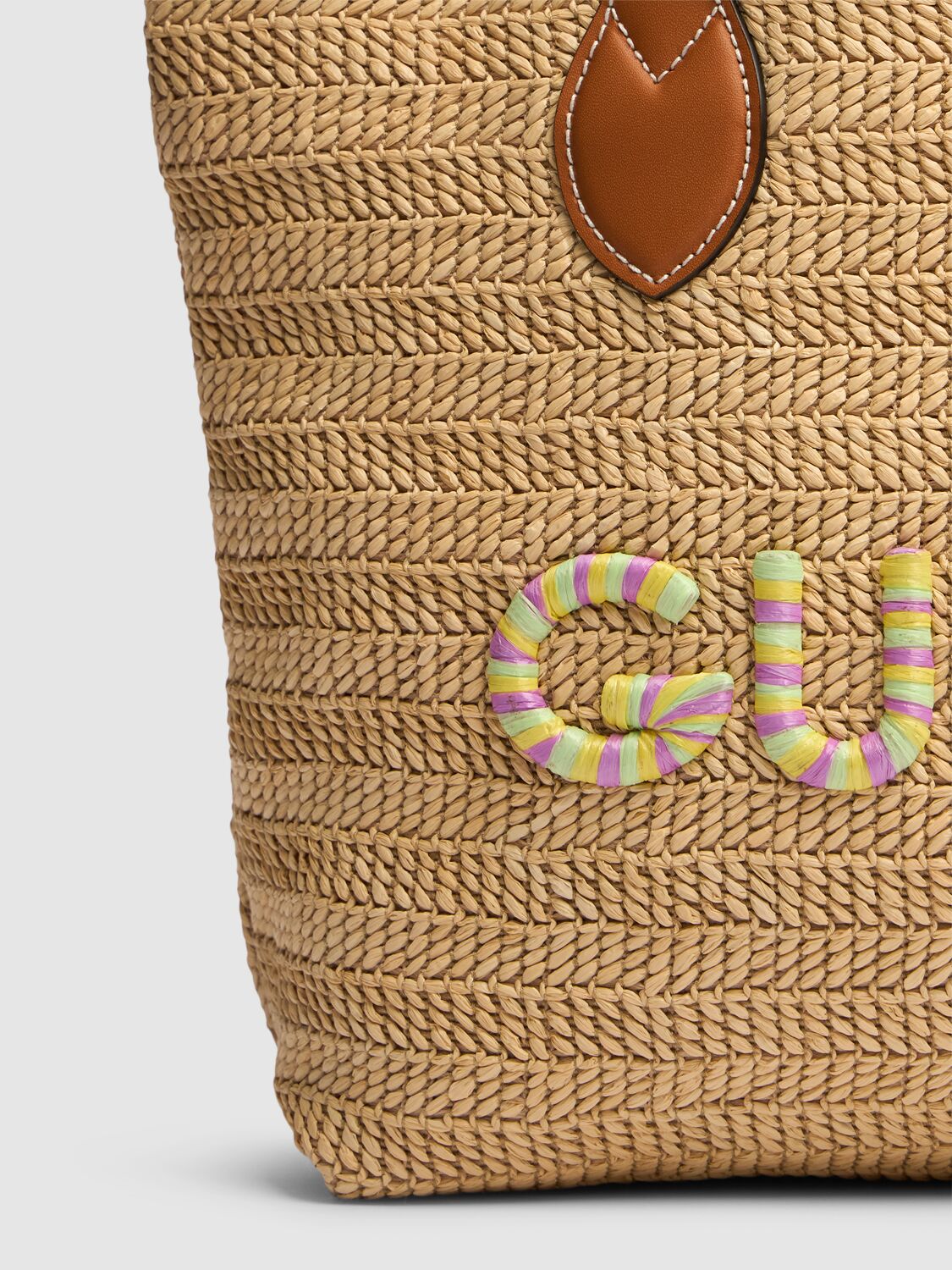 Shop Gucci Small Raffia Tote Bag W/ Logo In Natural,multi