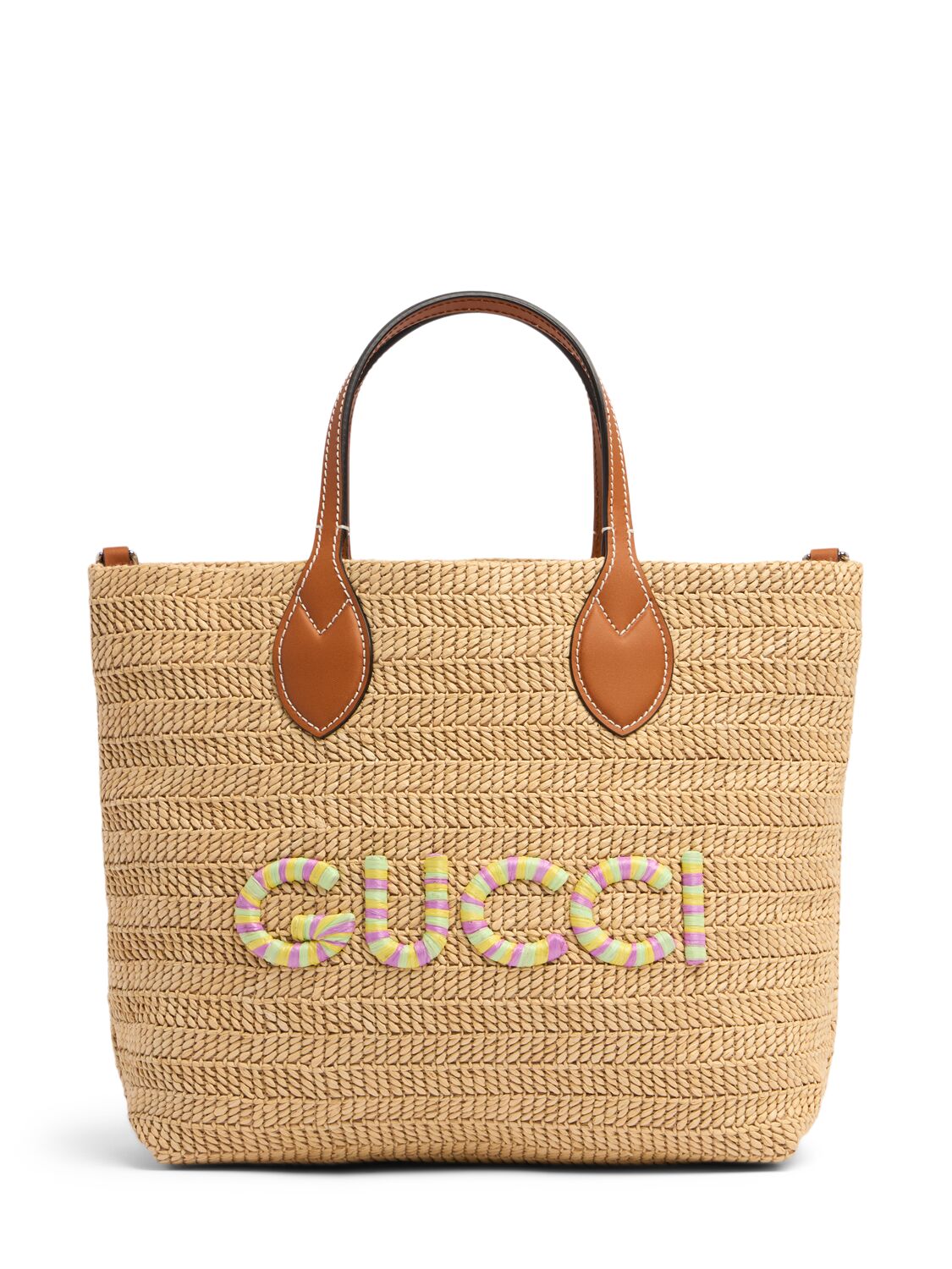 Gucci Summer Raffia Tote Bag In Natural,multi