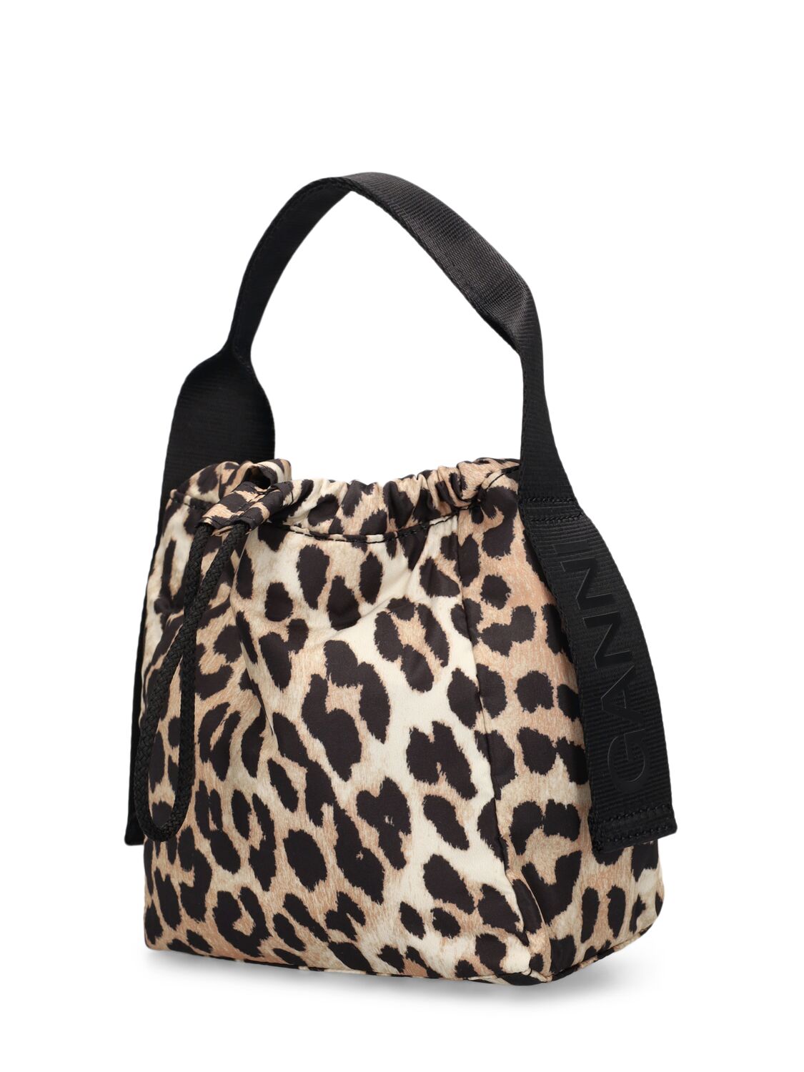 Shop Ganni Recycled Printed Tech Top Handle Bag In Leopard