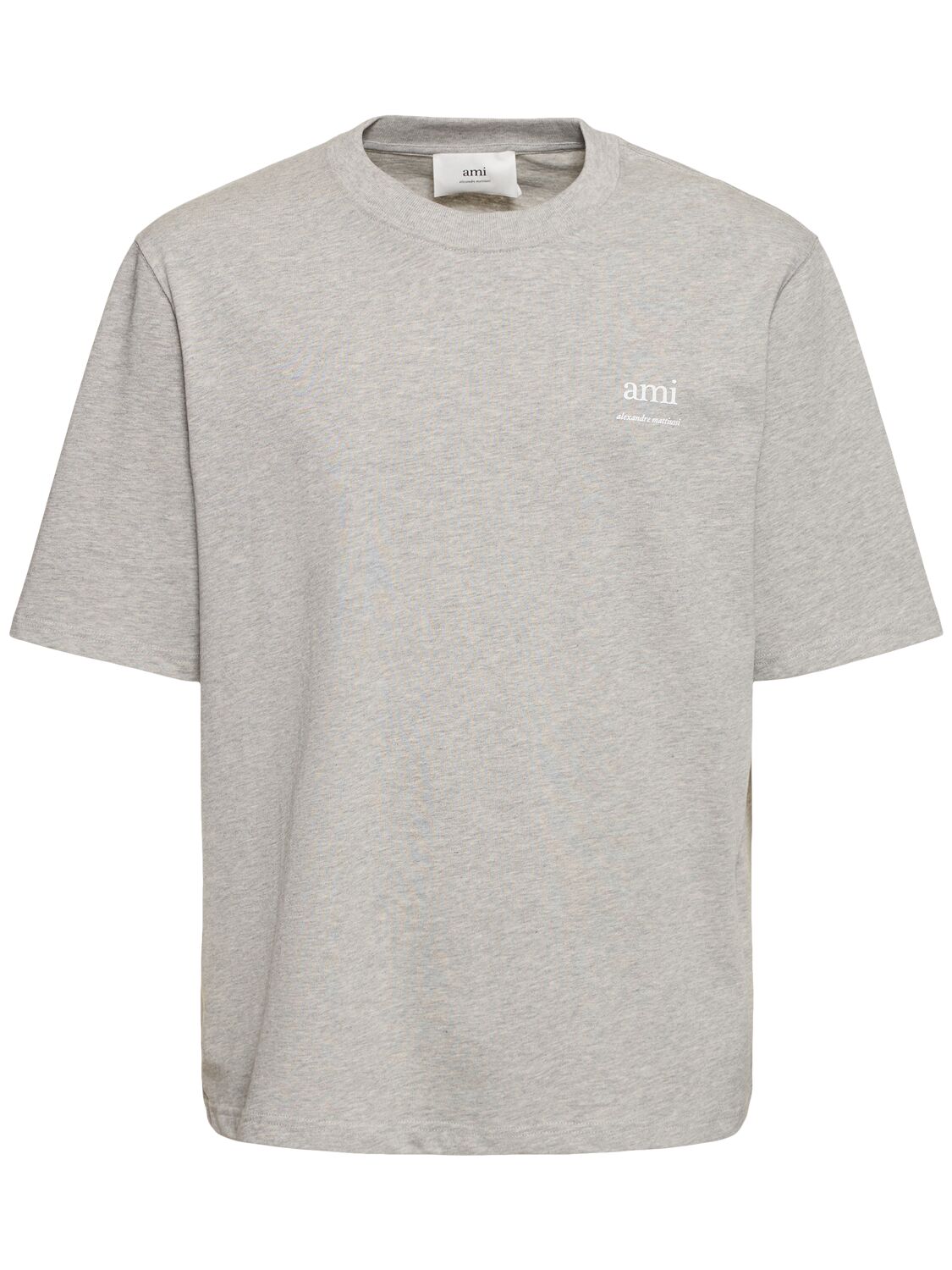 Ami Alexandre Mattiussi Logo Printed Boxy Cotton T-shirt In Ash Grey
