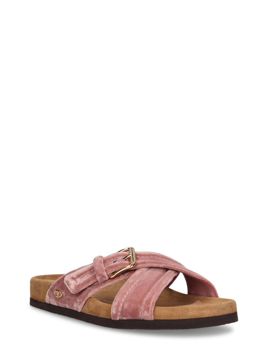 Shop Valentino 30mm Velvet Slide Sandals In Pink,tan