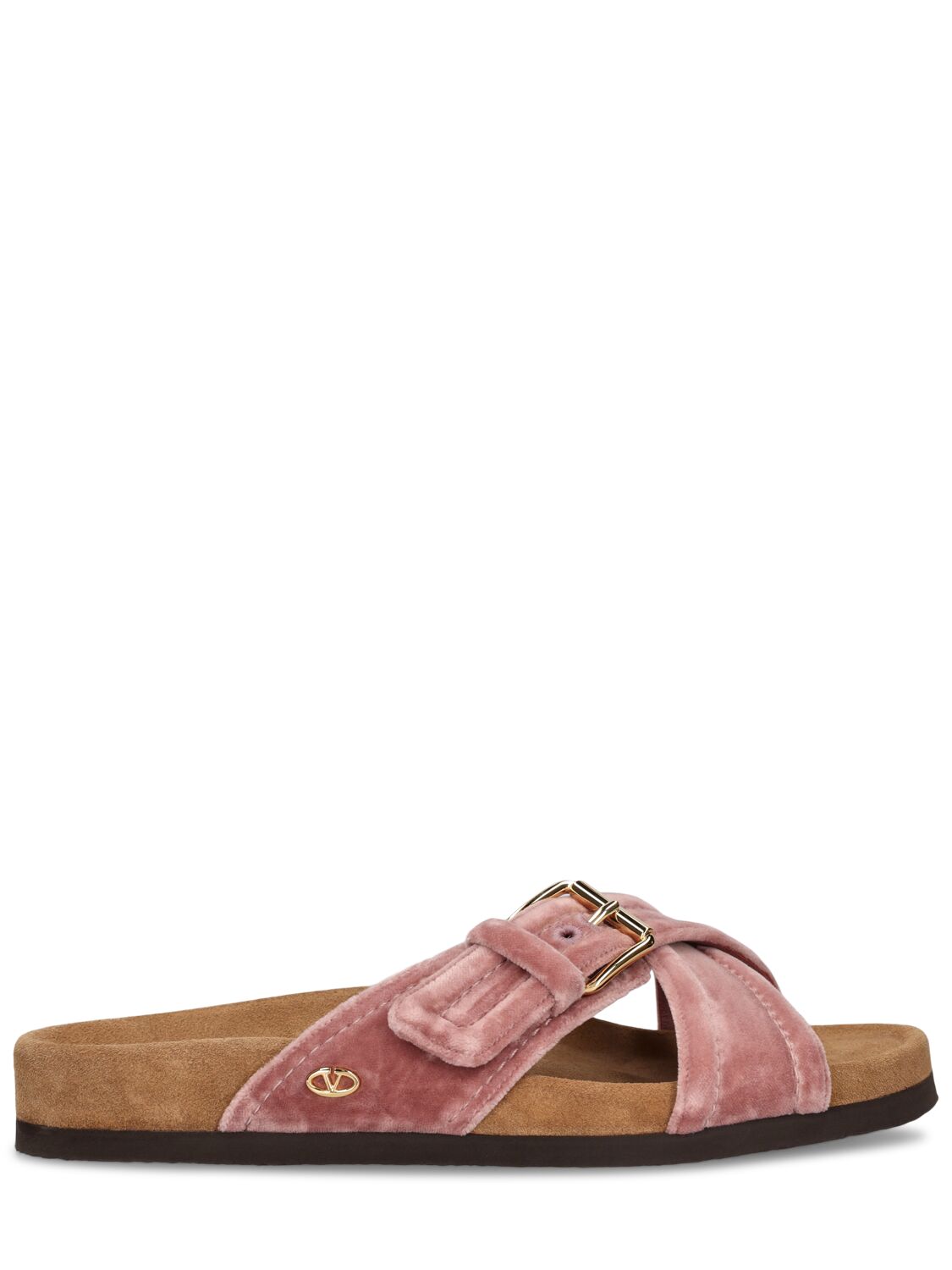 Valentino Garavani 30mm Velvet Slide Sandals In Pink,tan