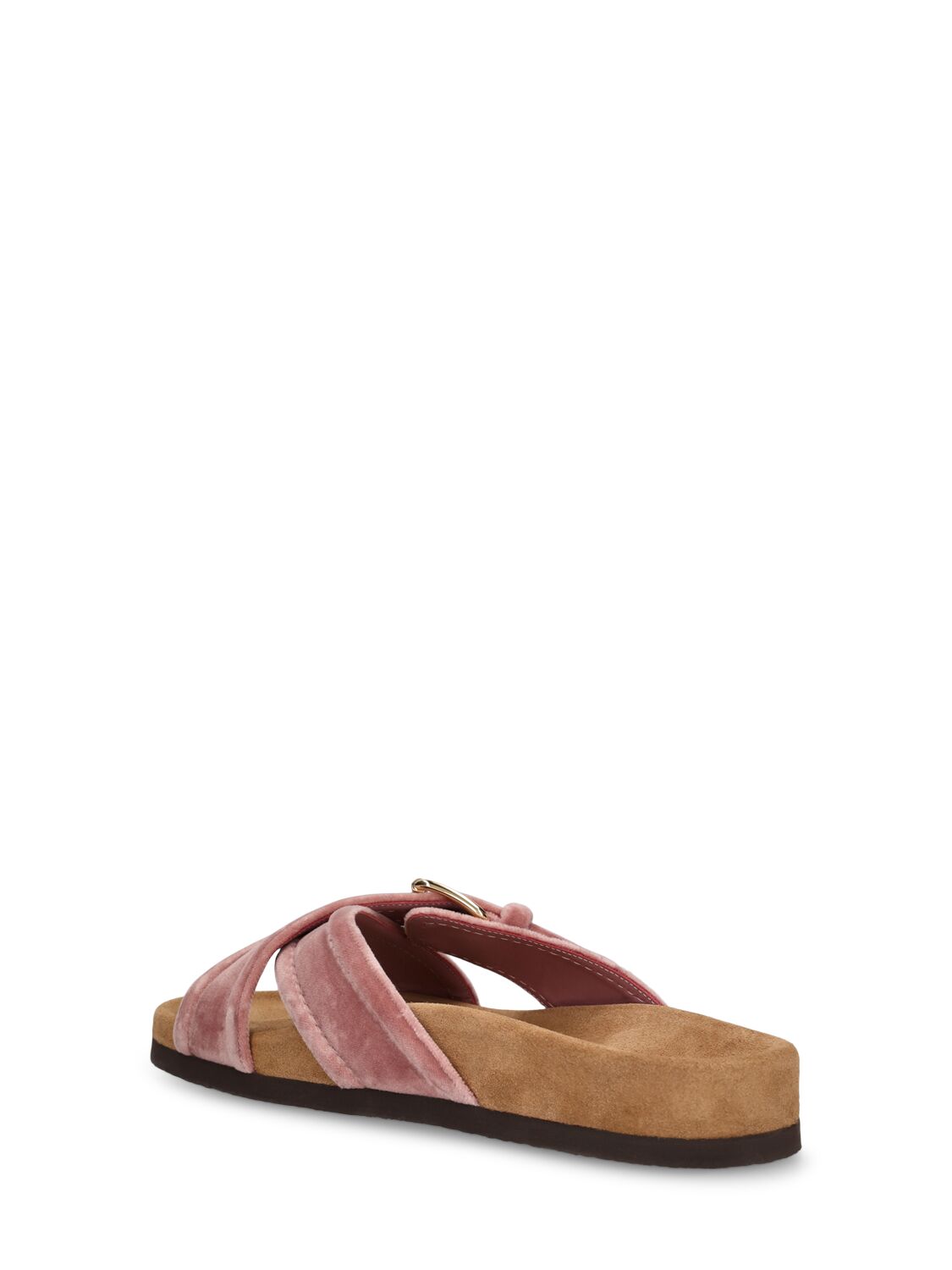 Shop Valentino 30mm Velvet Slide Sandals In Pink,tan