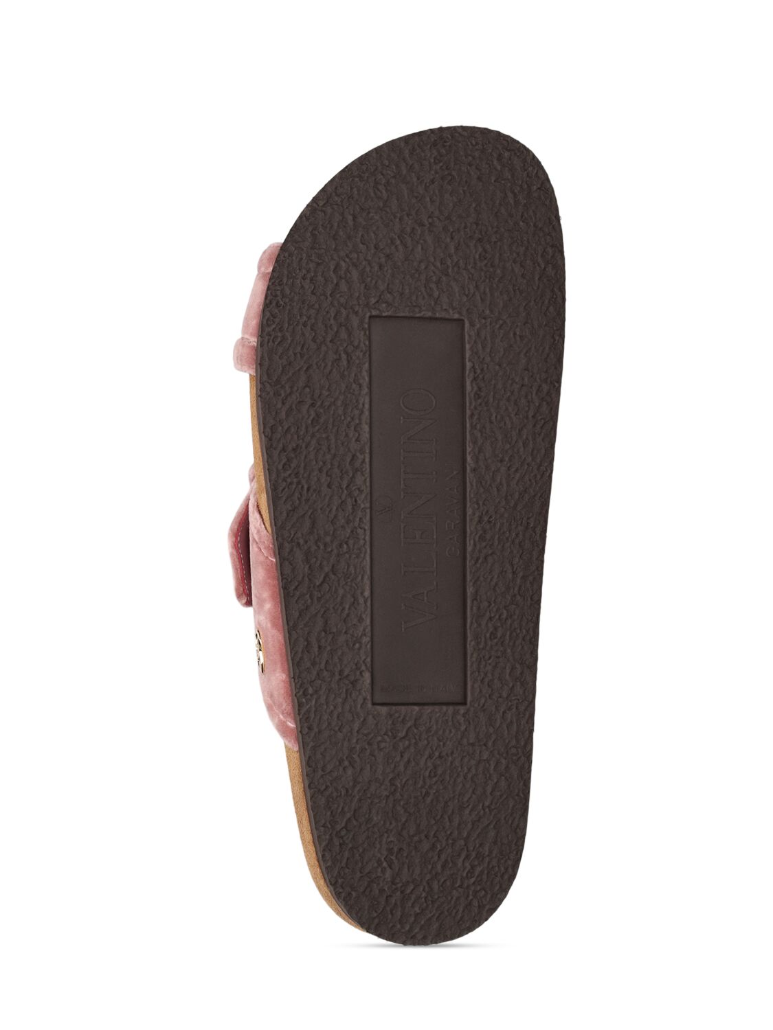 Shop Valentino 30mm Velvet Slide Sandals In Pink,tan