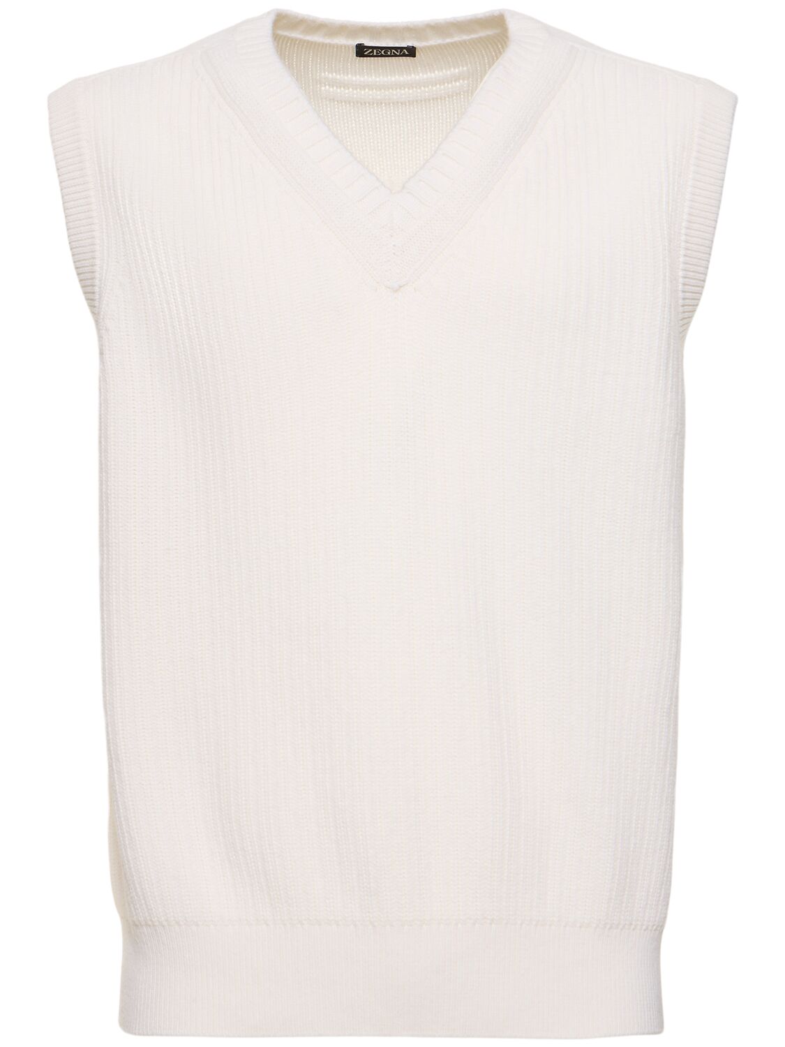 Zegna Ribbed Cashmere & Cotton Knit Waistcoat In White
