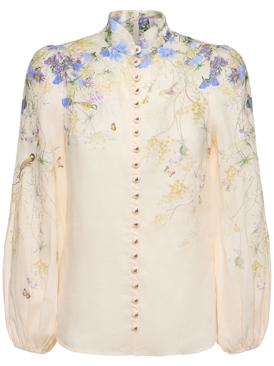 Shop Zimmermann Harmony Buttoned Printed Blouse In White,multi