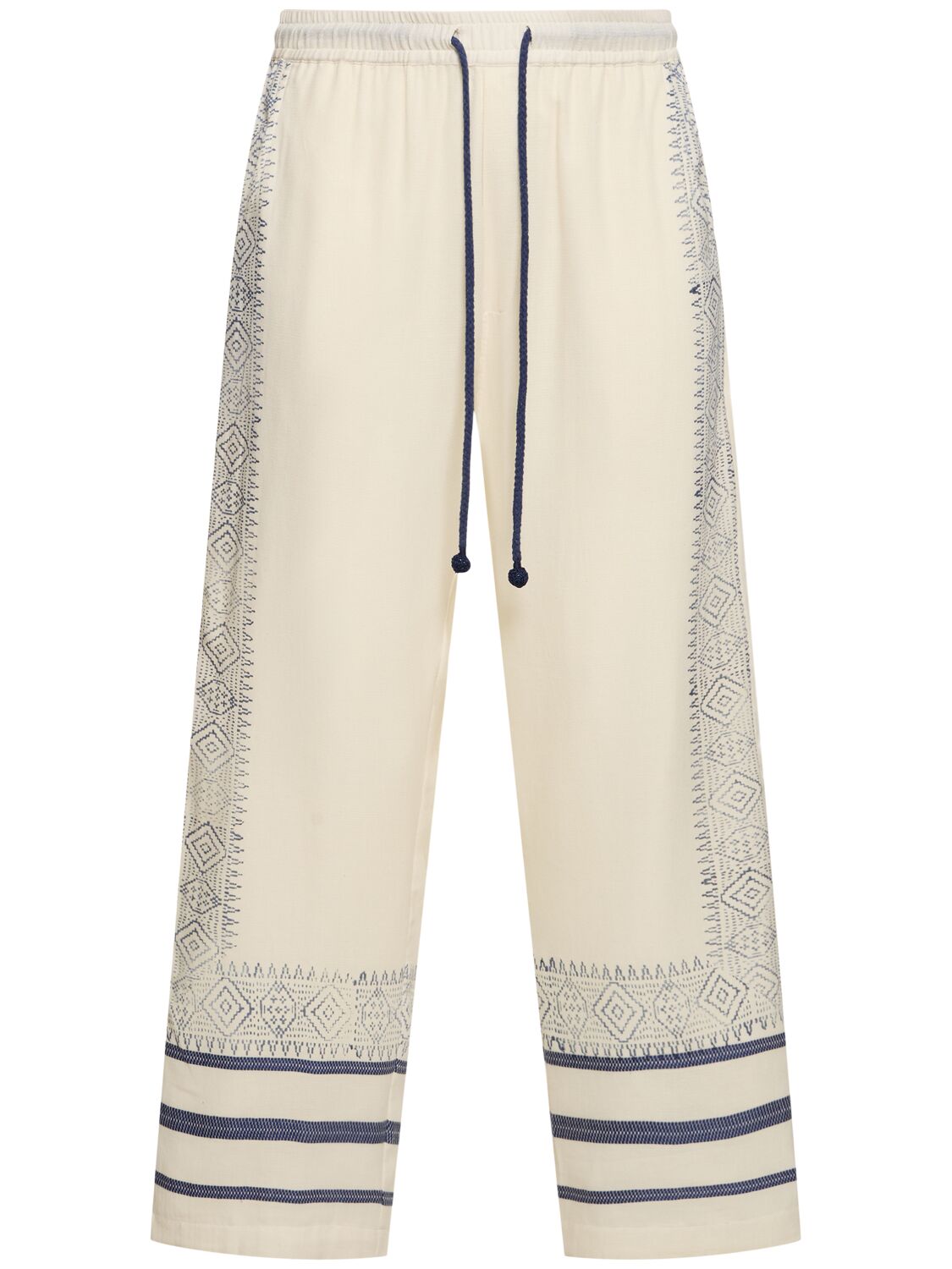 Baziszt Ethnic Cotton Jogging Trousers In Off-white,blue