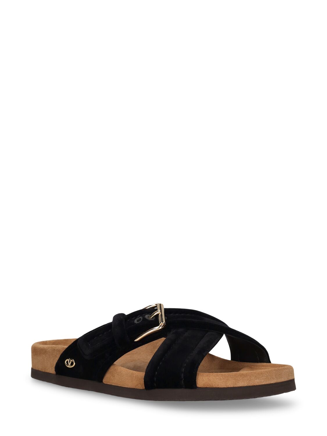 Shop Valentino 30mm Velvet Slide Sandals In Black,tan