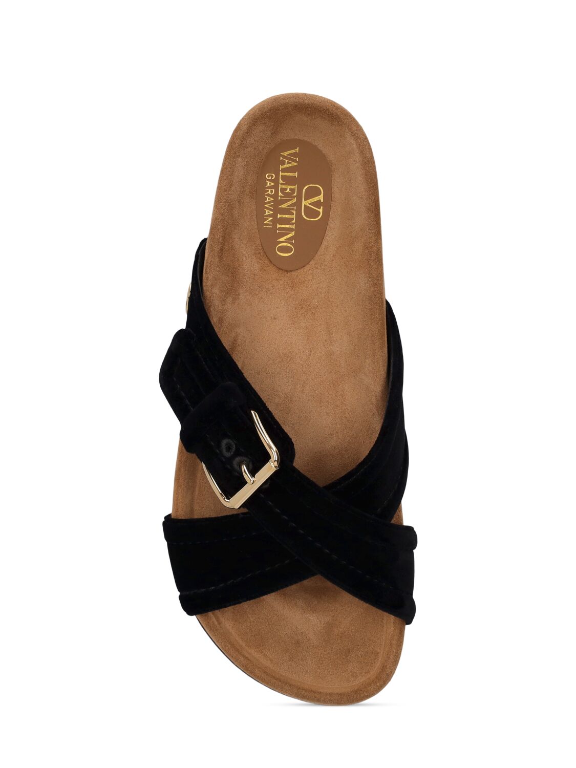 Shop Valentino 30mm Velvet Slide Sandals In Black,tan