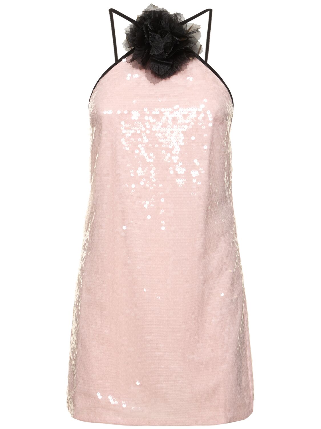 Self-portrait Sequin Flower-embellished Halter Mini Dress In Light Pink