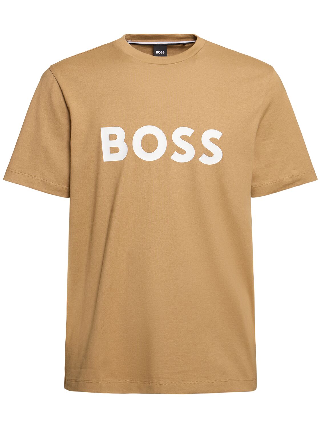 Hugo Boss Tiburt 354 Logo Cotton T-shirt In Medium Beige
