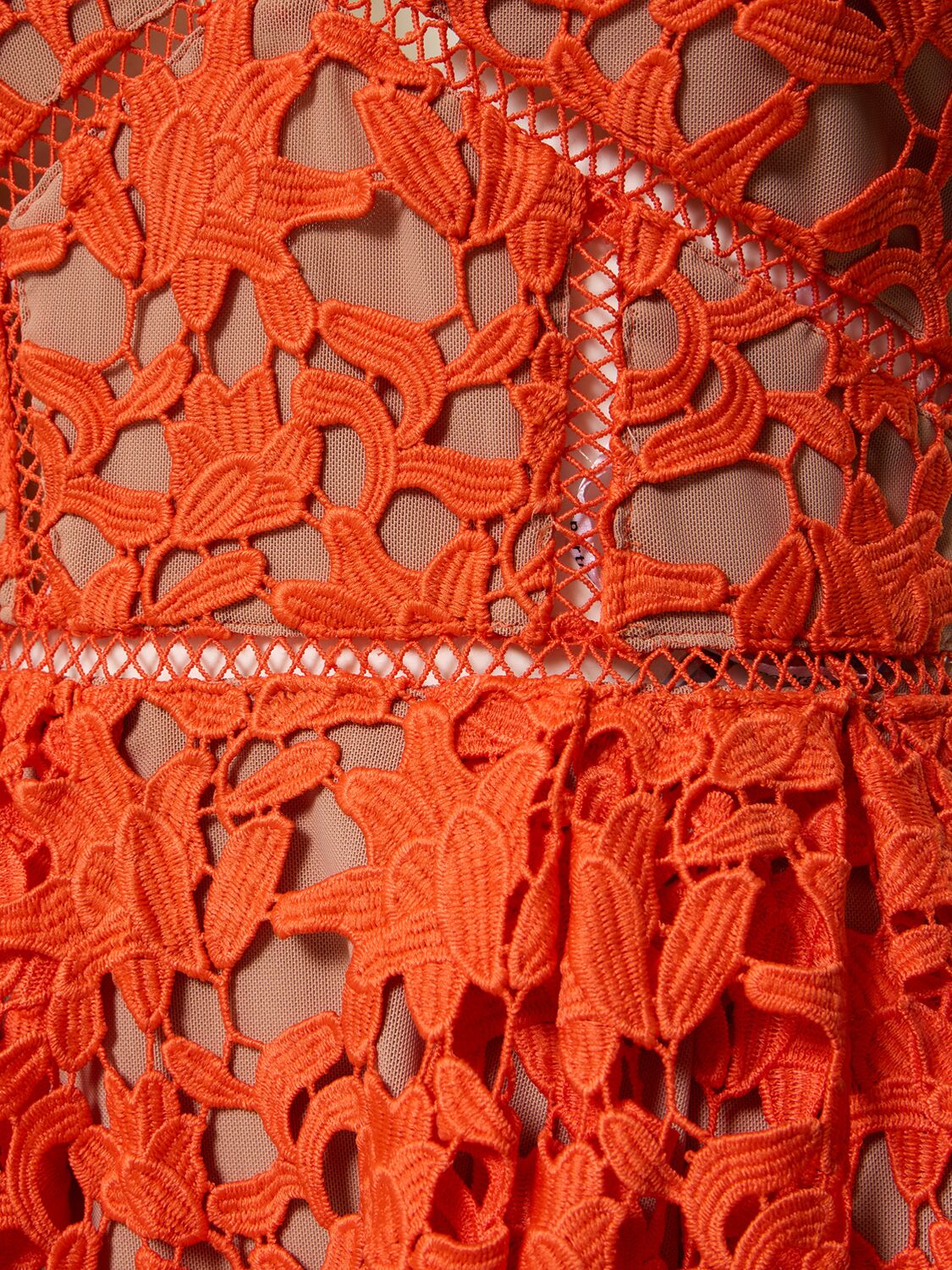 Shop Self-portrait Flared Lace Midi Dress In Orange