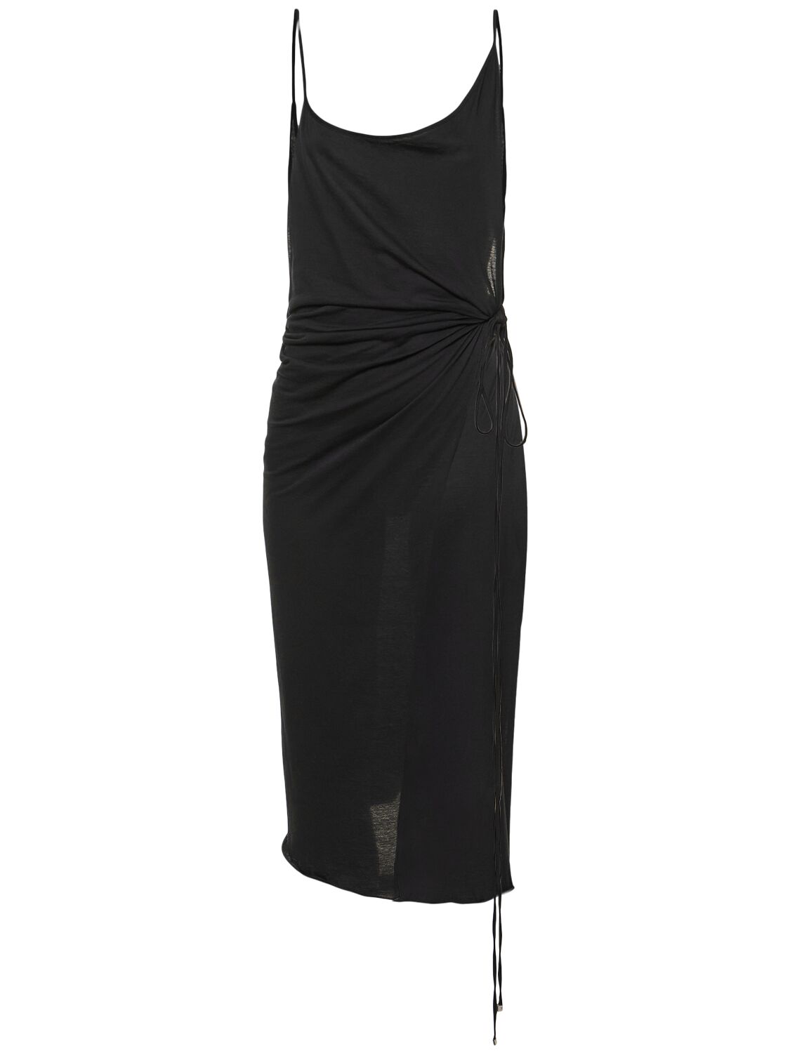 Shop Attico Cotton Jersey Side Slit Midi Dress In Black