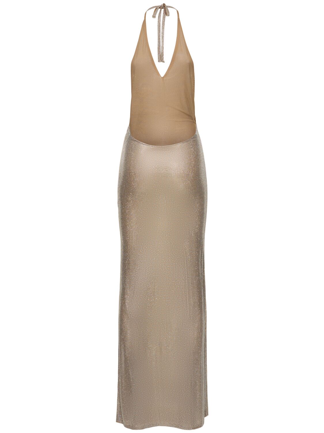 Shop Giuseppe Di Morabito Embellished Halter Neck Long Dress In Silver