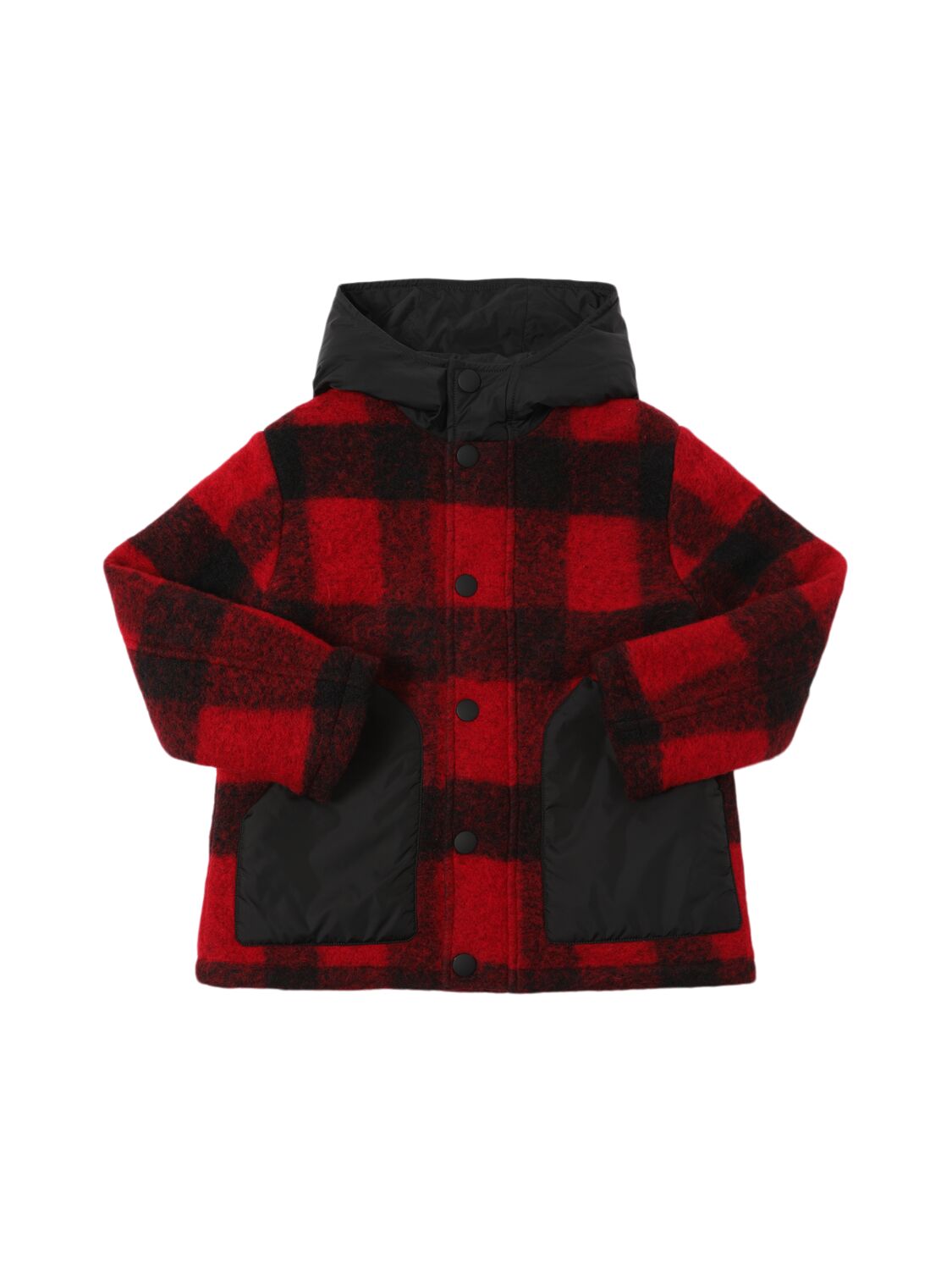 Aspesi Kids' Check Print Wool Blend Cloth Jacket In Red