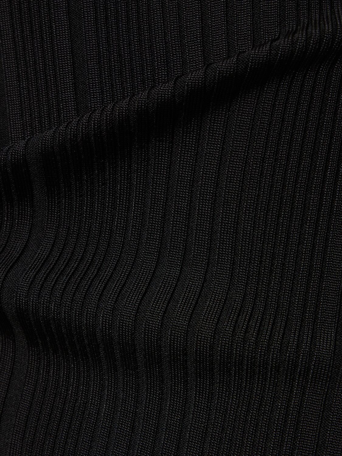 Shop Self-portrait Ribbed Viscose Knit Long Skirt In Black