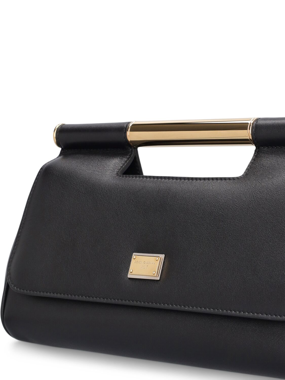 Shop Dolce & Gabbana Sicily Elongated Leather Top Handle Bag In Black