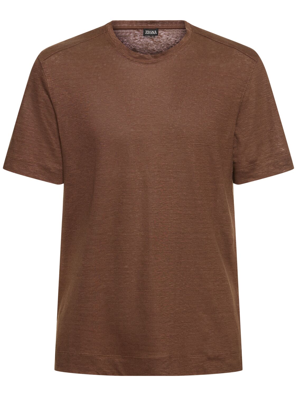 Zegna Pure Linen Jersey T-shirt In Tobacco