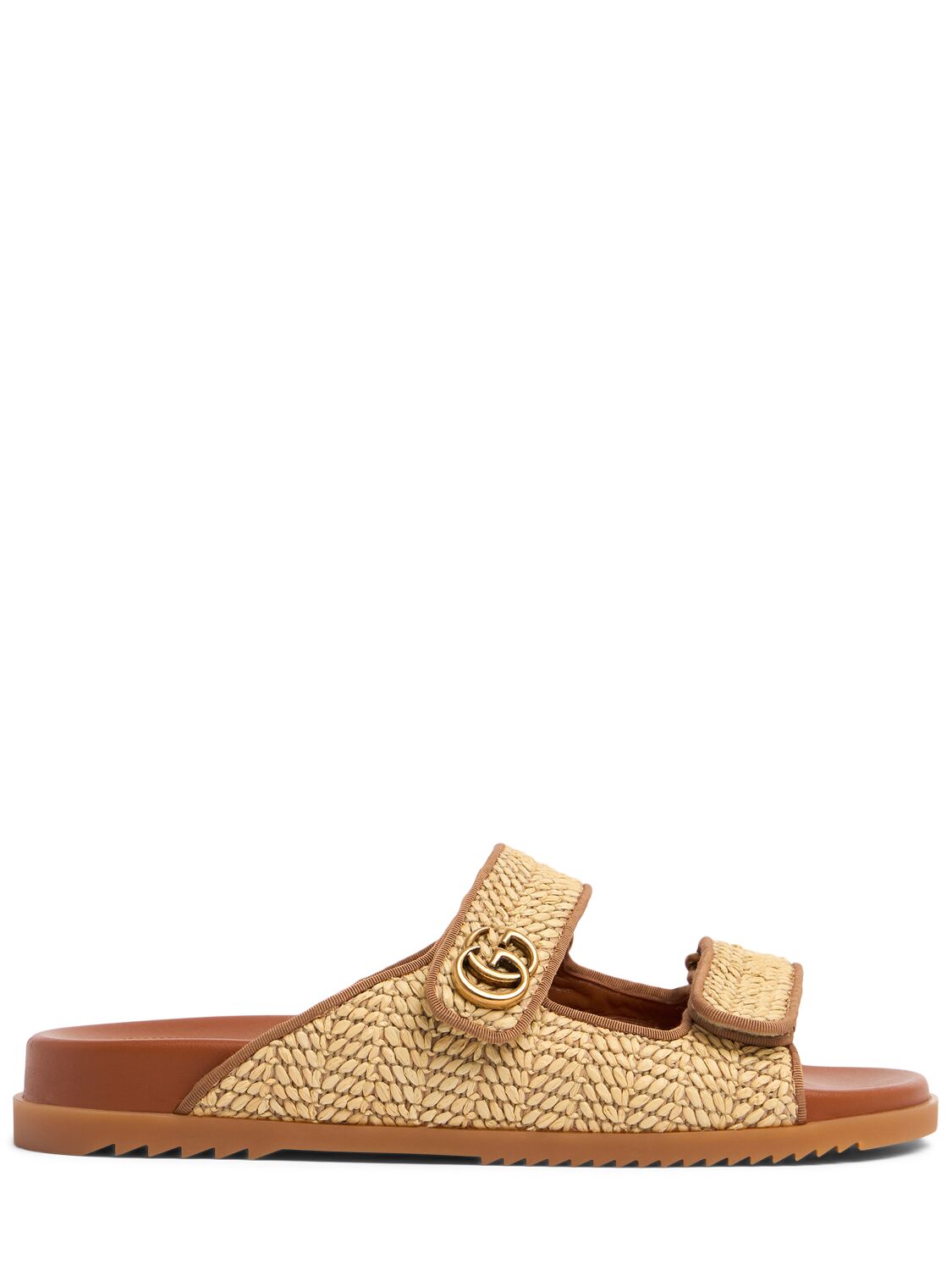 Shop Gucci 10mm Raffia Effect Sandals W/ Double G In Beige,brown