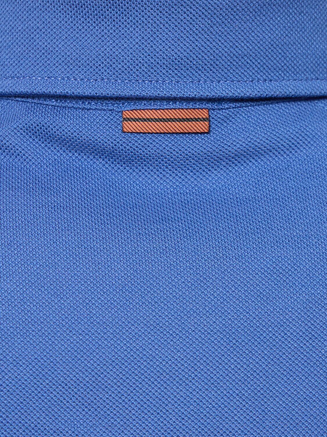 Shop Zegna Cotton Piquet Short Sleeve Polo In Light Blue