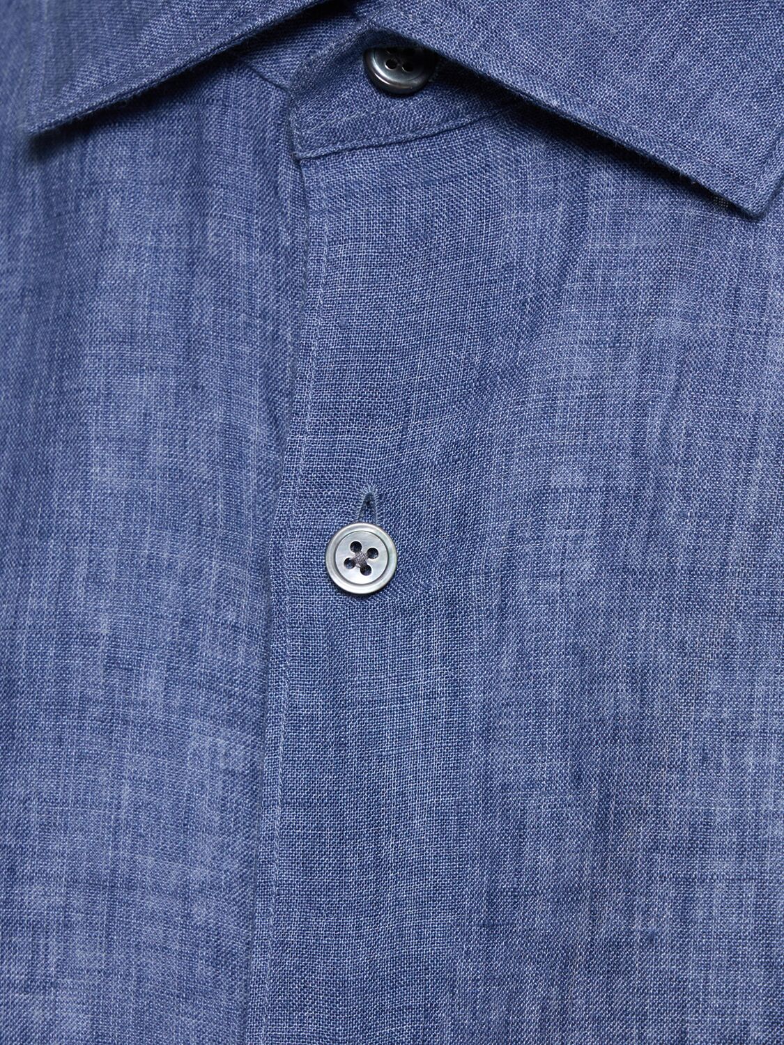 Shop Zegna Solid Pure Linen Long Sleeve Shirt In Blue