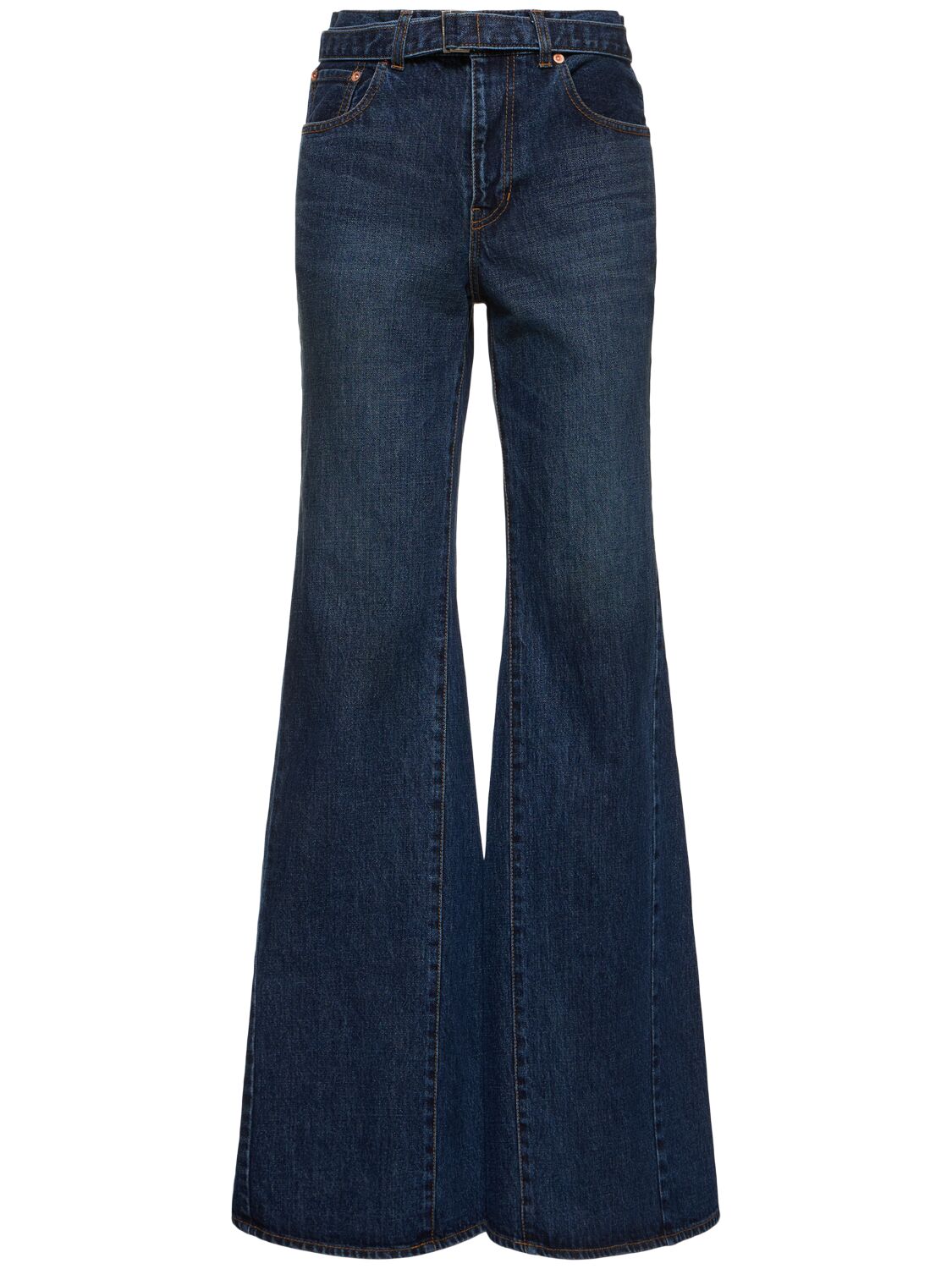 Sacai High Rise Wide Leg Jeans W/belt In Blue