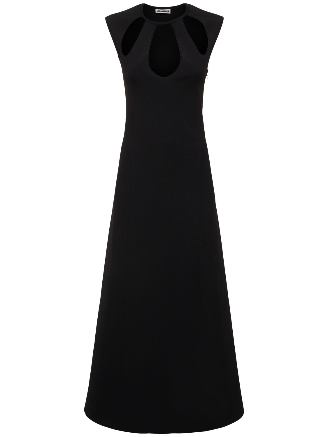 Jil Sander Cady Long Dress W/cut Outs In Black