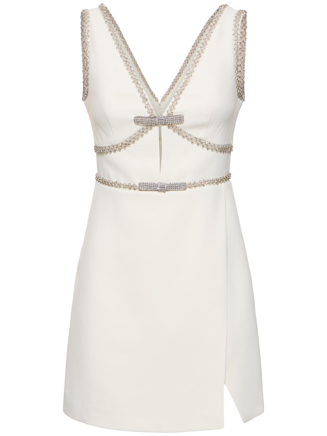 Shop Self-portrait Bonded Crepe Mini Dress In White