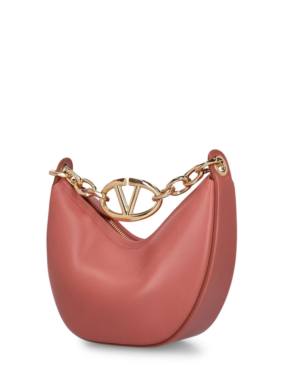 Shop Valentino Mini Vlogo Moon Leather Top Handle Bag In Rose Brown