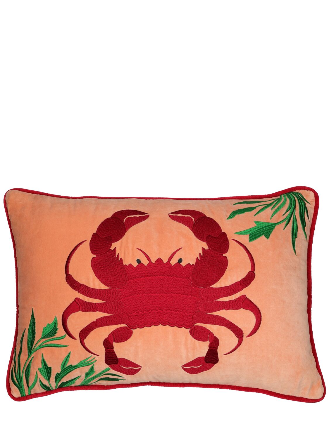 Les Ottomans Hand-embroidered Cotton Velvet Cushion In Pink