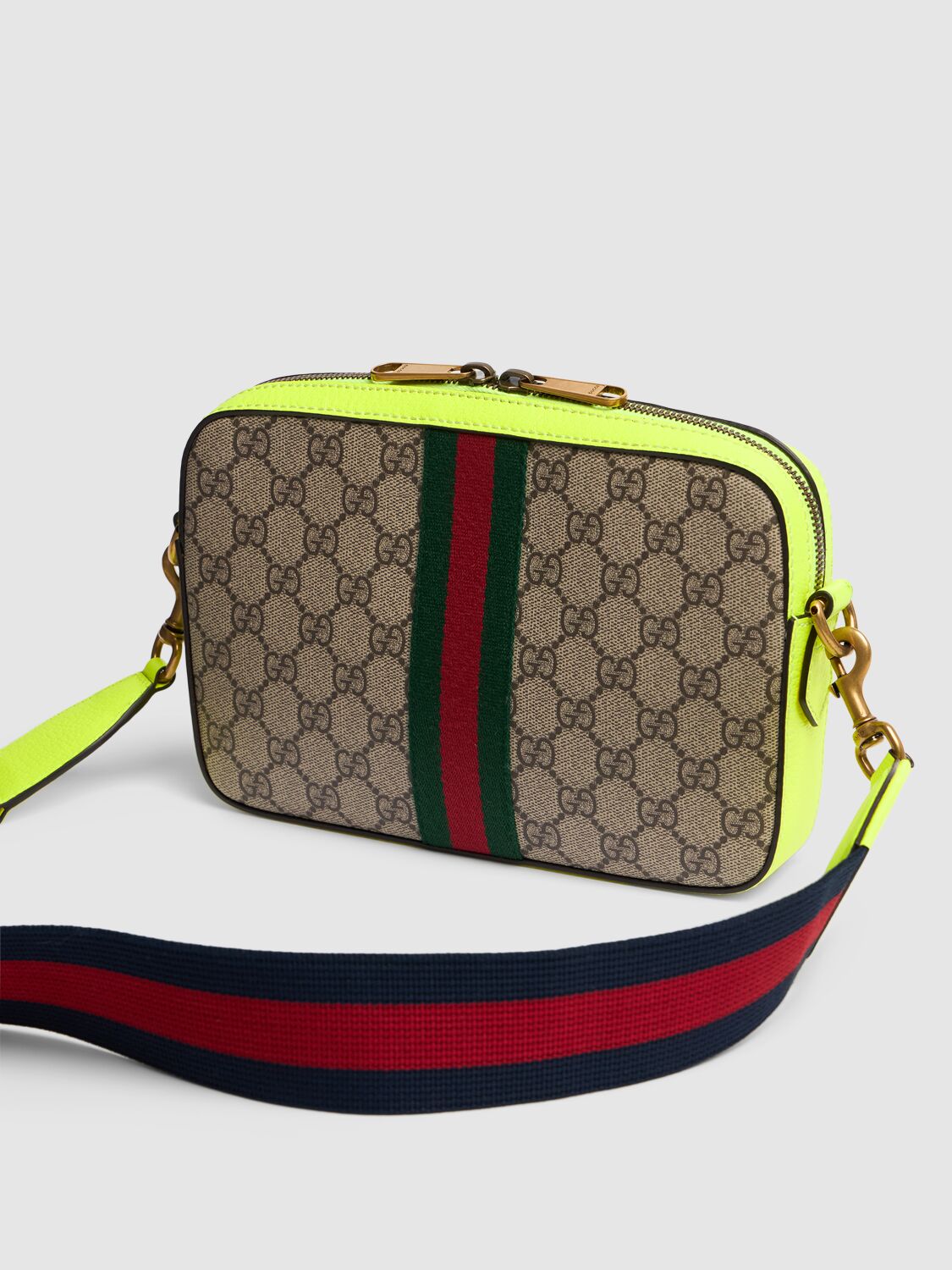 Shop Gucci Small Ophidia Gg Crossbody Bag In Beige,yellow