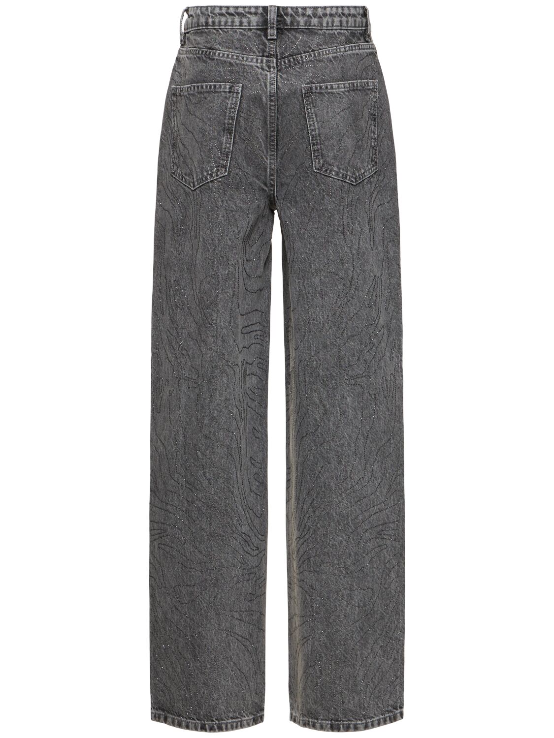 Shop Rotate Birger Christensen Embellished High Rise Wide Leg Jeans In Grey Denim