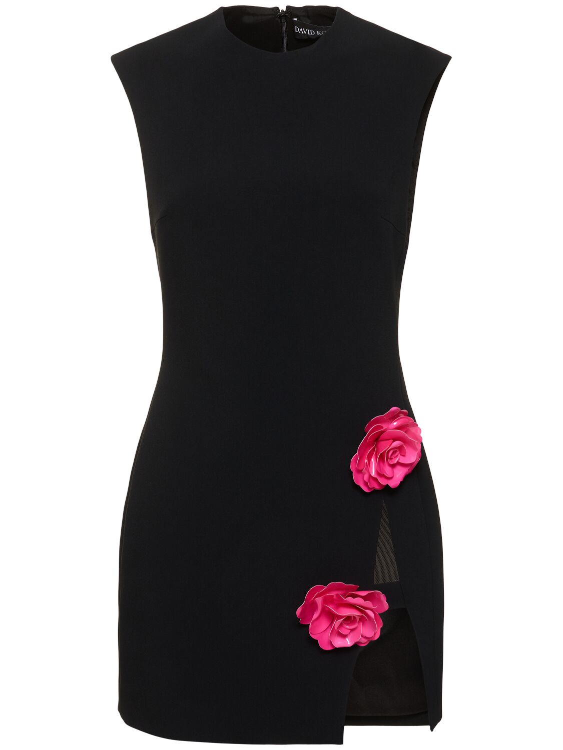 David Koma Embroidered Rose Sleeveless Mini Dress In Black,pink