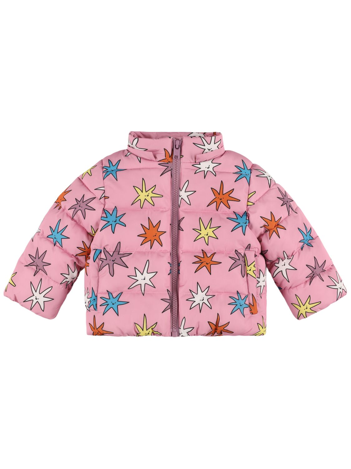 Shop Stella Mccartney Printed Nylon Hooded Puffer Jacket In Pink/multi