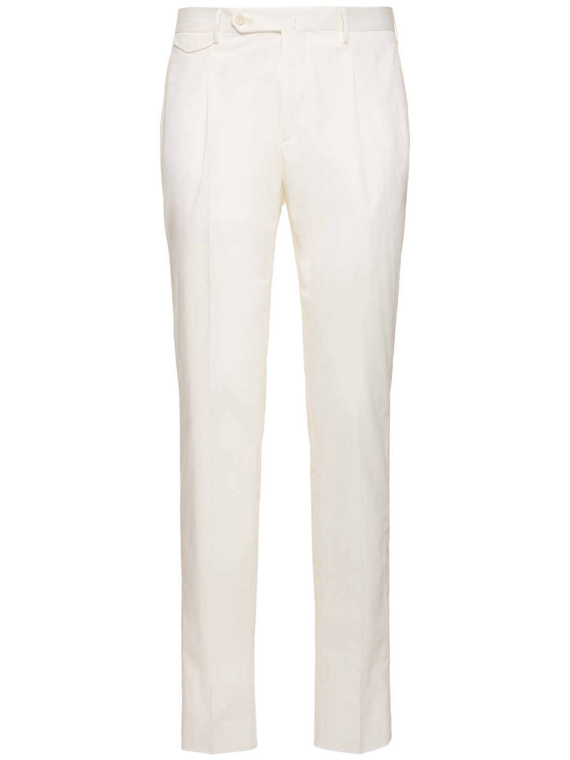 Tagliatore Stretch Cotton Single Pleat Pants In White