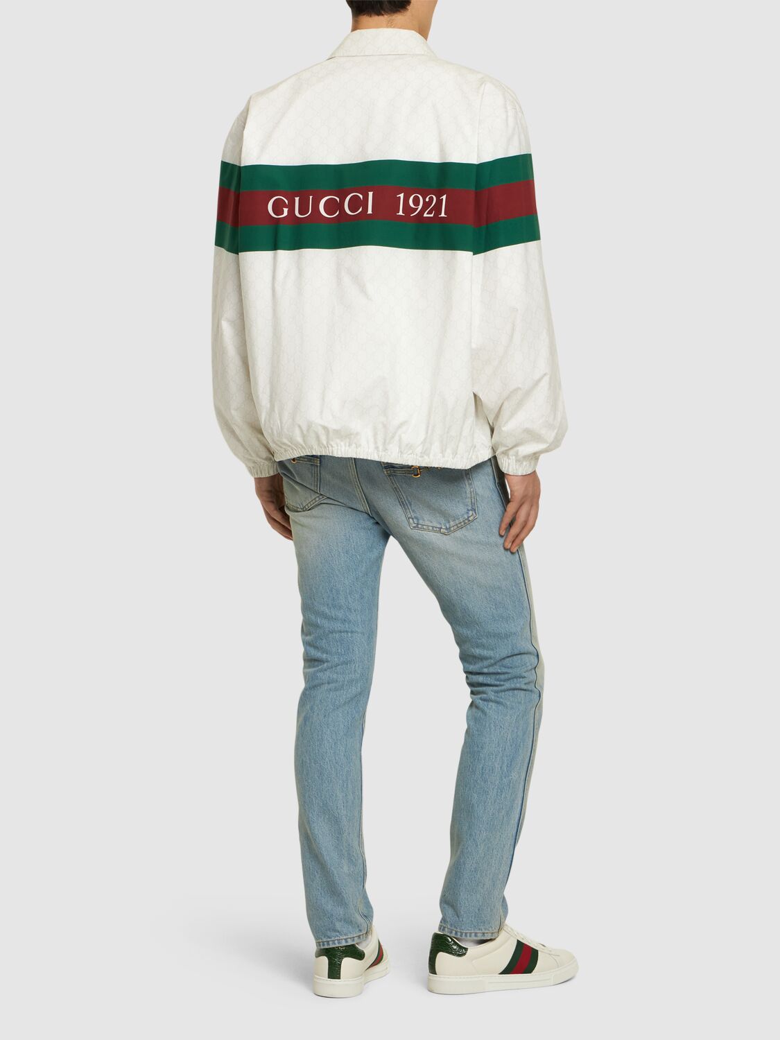 Shop Gucci Gg Print Cotton Jacket In White,multi