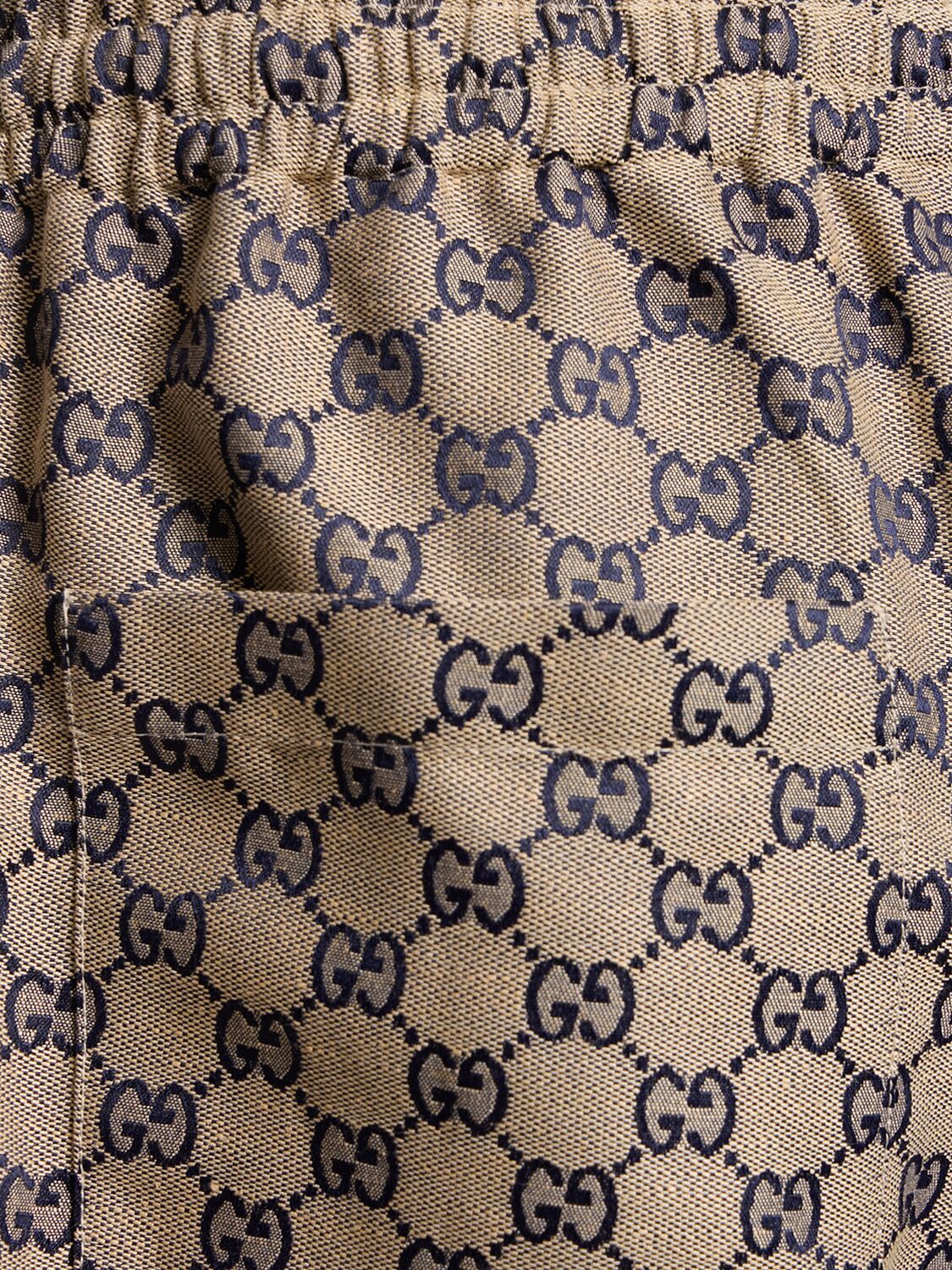 Shop Gucci Gg Linen Blend Shorts In Oatmilk/blue