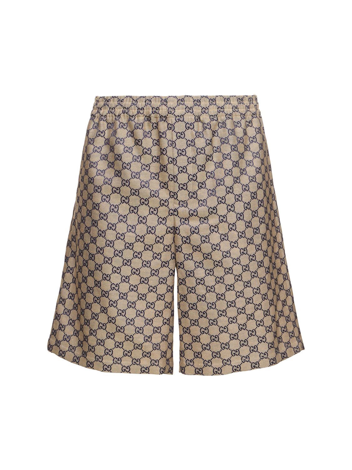 Shop Gucci Gg Linen Blend Shorts In Oatmilk/blue