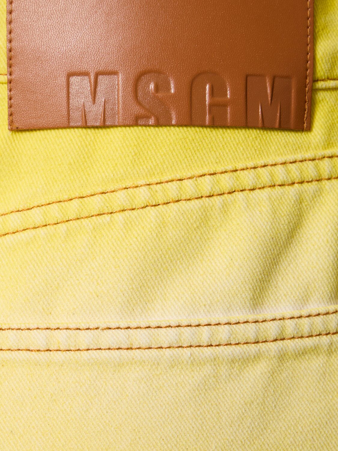 Shop Msgm Faded Denim Straight Jeans In Yellow