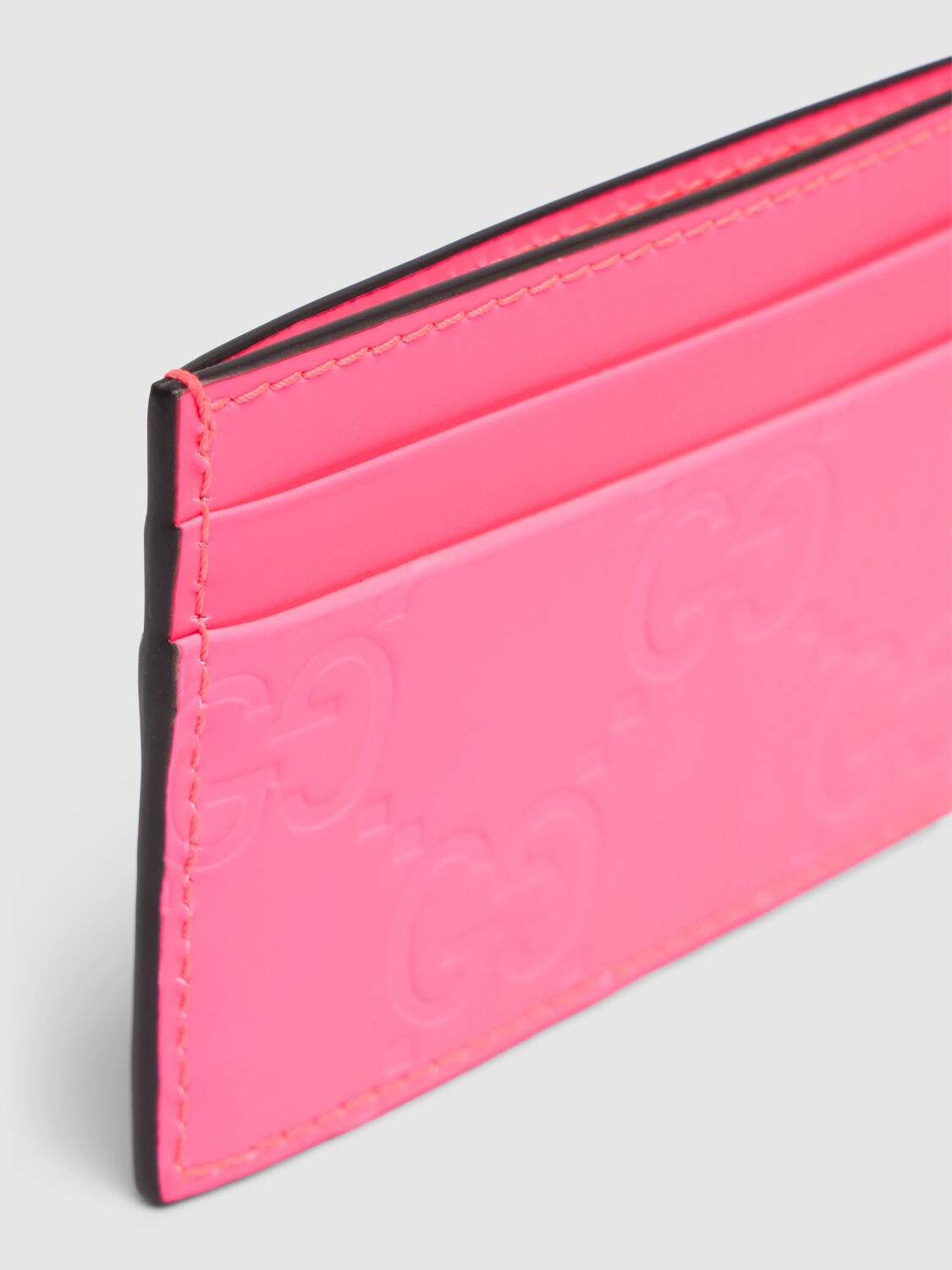 Shop Gucci Rubberized Leather Gg Card Case In Neon Fuchsia