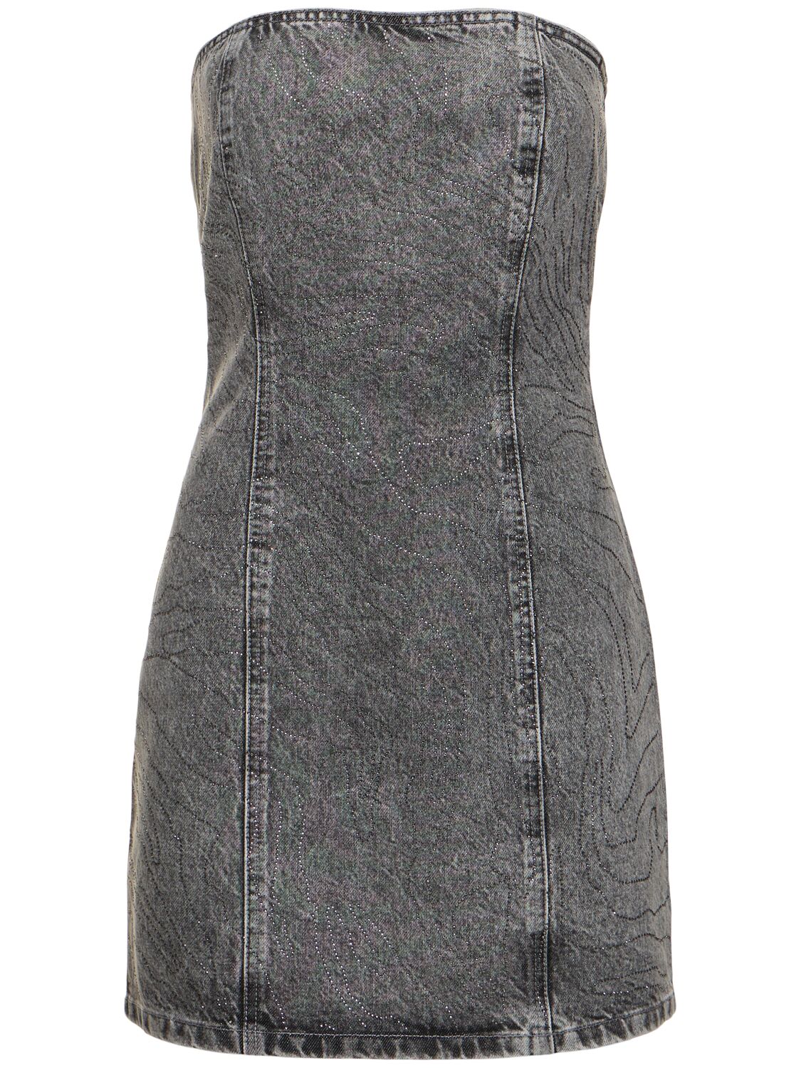 Shop Rotate Birger Christensen Stonewashed Cotton Denim Mini Dress In Grey Denim