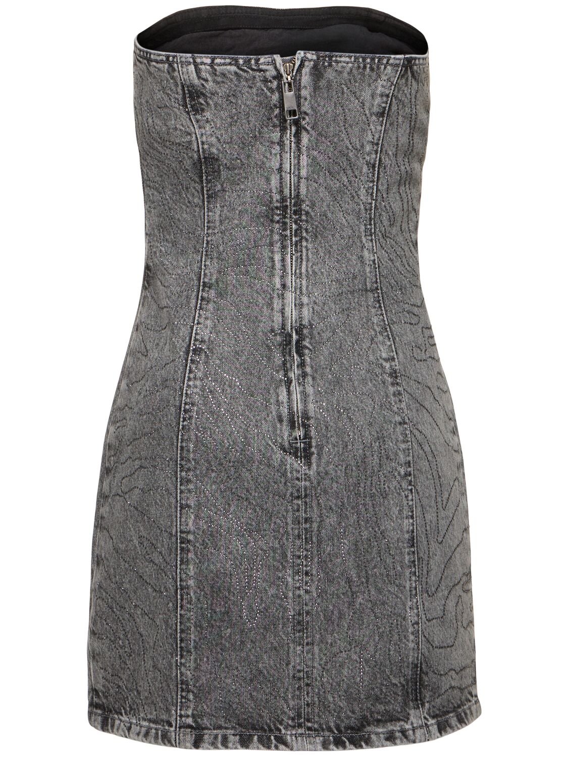Shop Rotate Birger Christensen Stonewashed Cotton Denim Mini Dress In Grey Denim