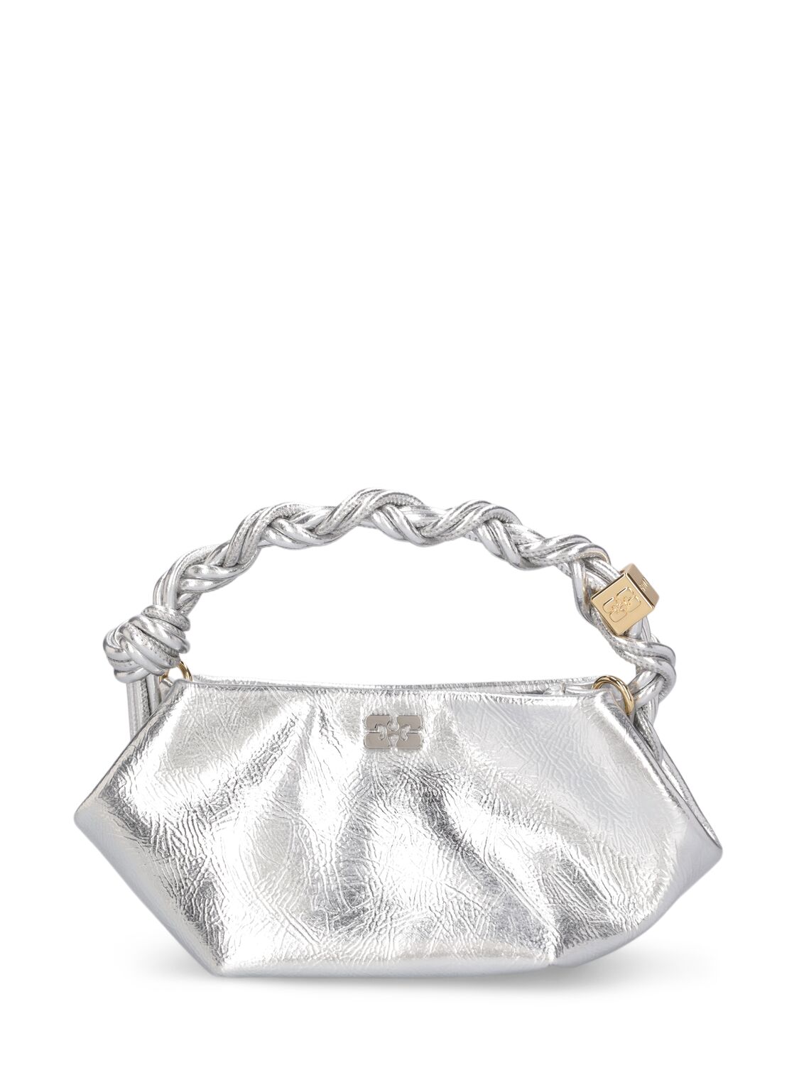Ganni Mini Bou Top Handle Bag In Silver