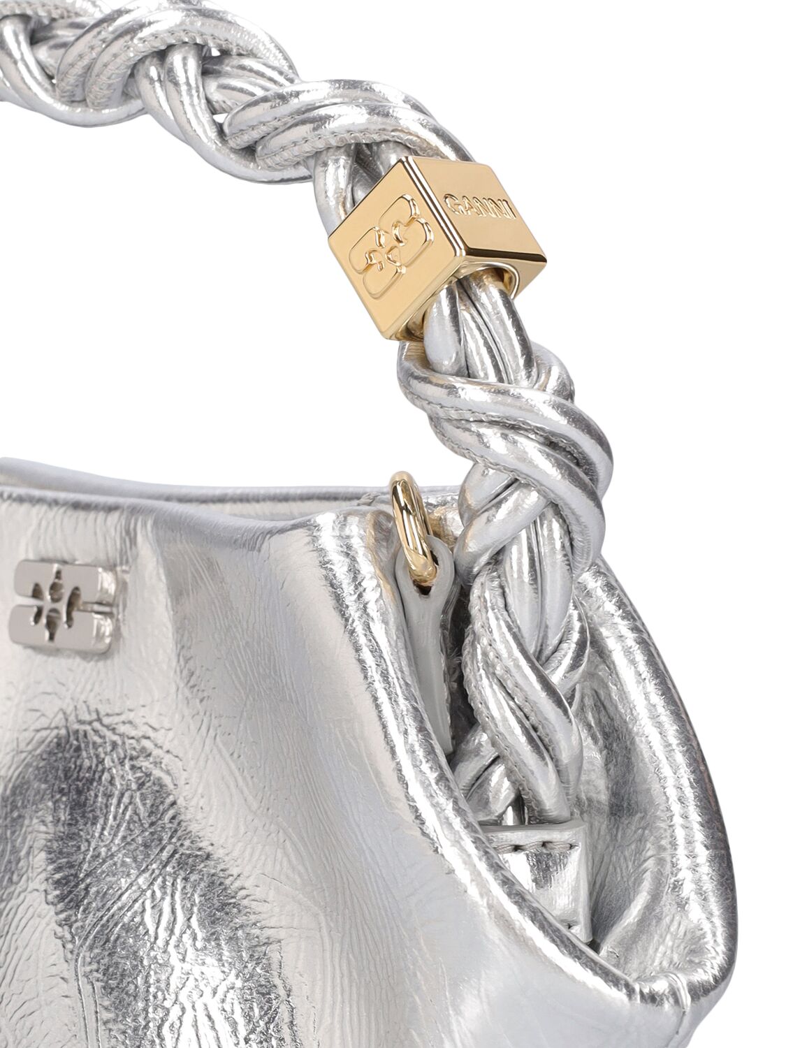 Shop Ganni Mini Bou Top Handle Bag In Silver