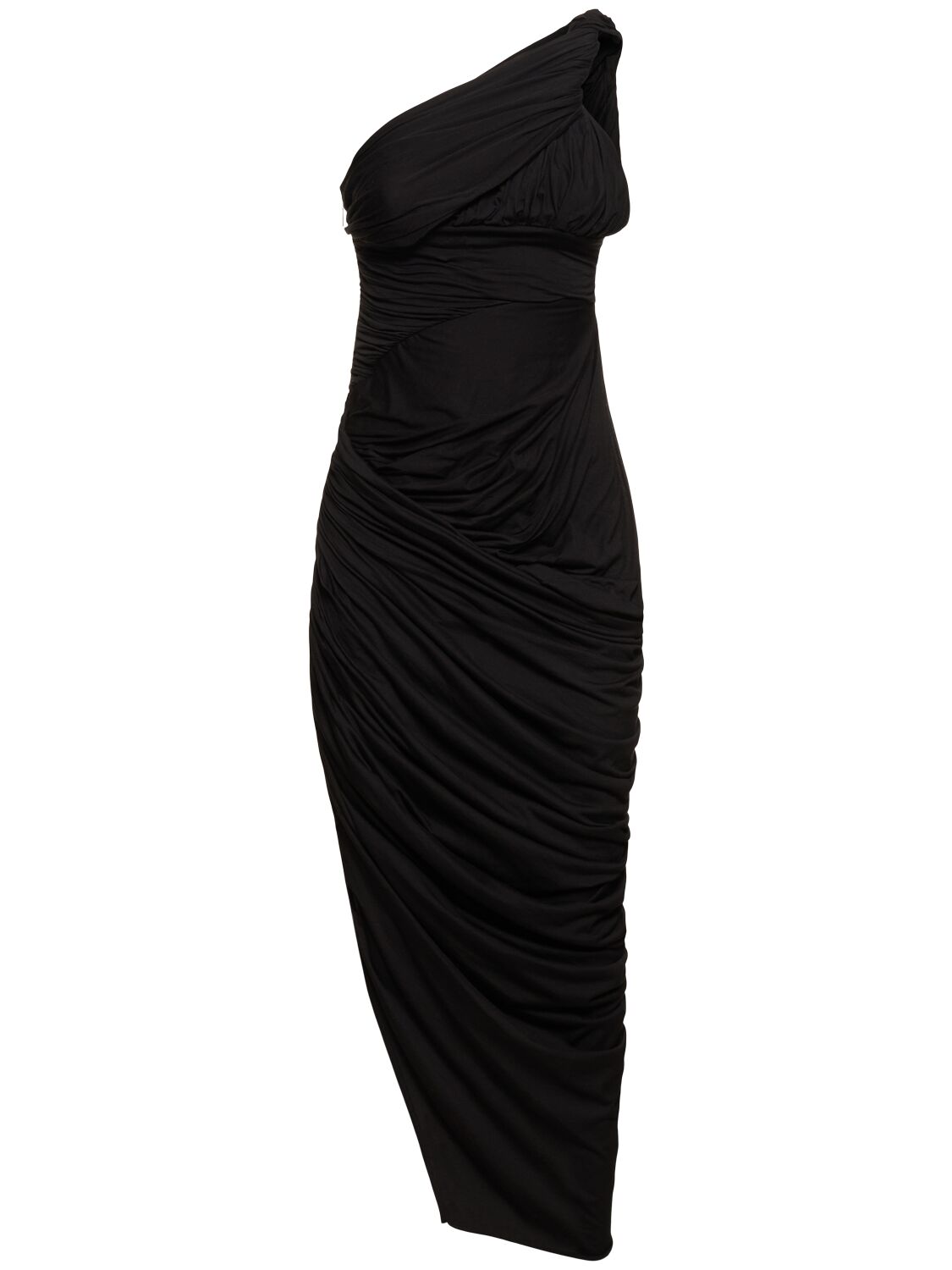 Shop Rick Owens Lido Draped Cotton Asymmetric Midi Dress In Black