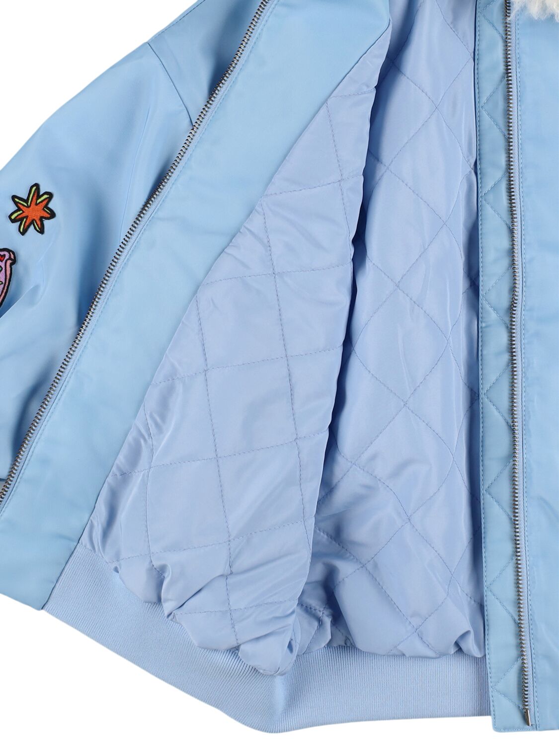 Shop Stella Mccartney Poly Twill Satin Bomber Jacket In Light Blue