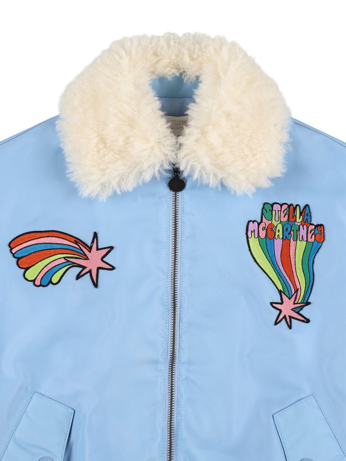Shop Stella Mccartney Poly Twill Satin Bomber Jacket In Light Blue